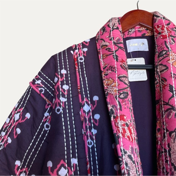 FREE PEOPLE x LLANI NWT Purple Pink Embroidered Quilted Gracie May Kimono Jacket - Picture 4 of 10